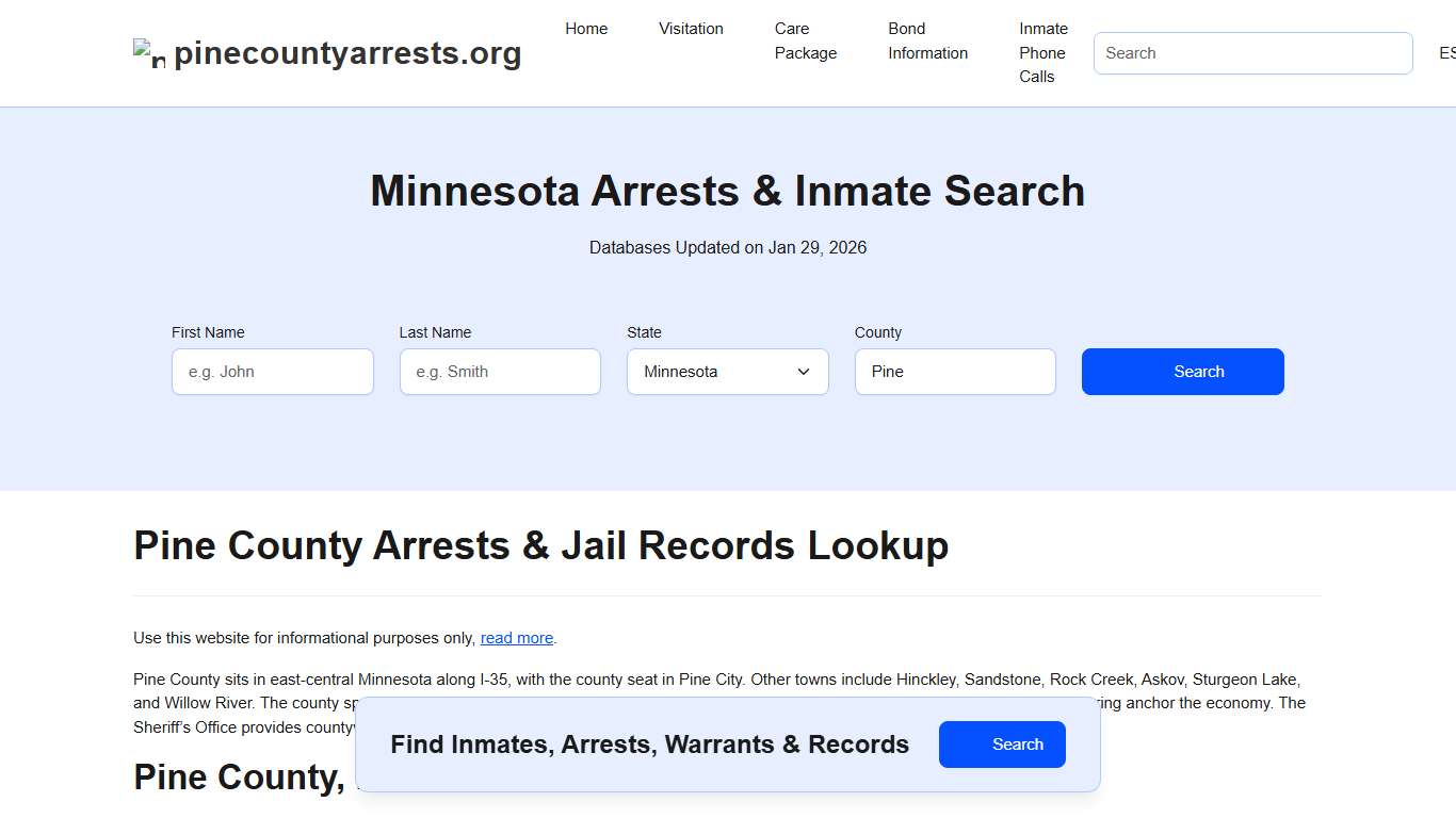 Pine County, MN Arrests, Warrants, Police Records Search