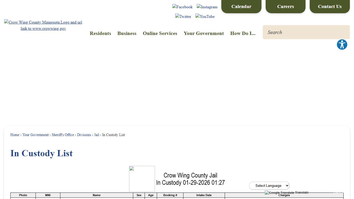 In Custody List Crow Wing County, MN - Official Website