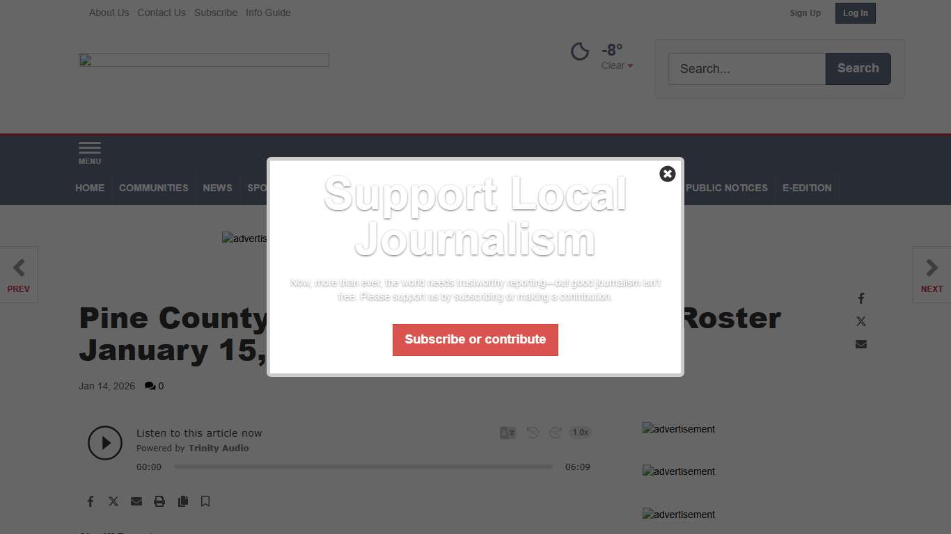 Pine County Sheriff's Report and Jail Roster January 15, 2026 News pinecountynews.com